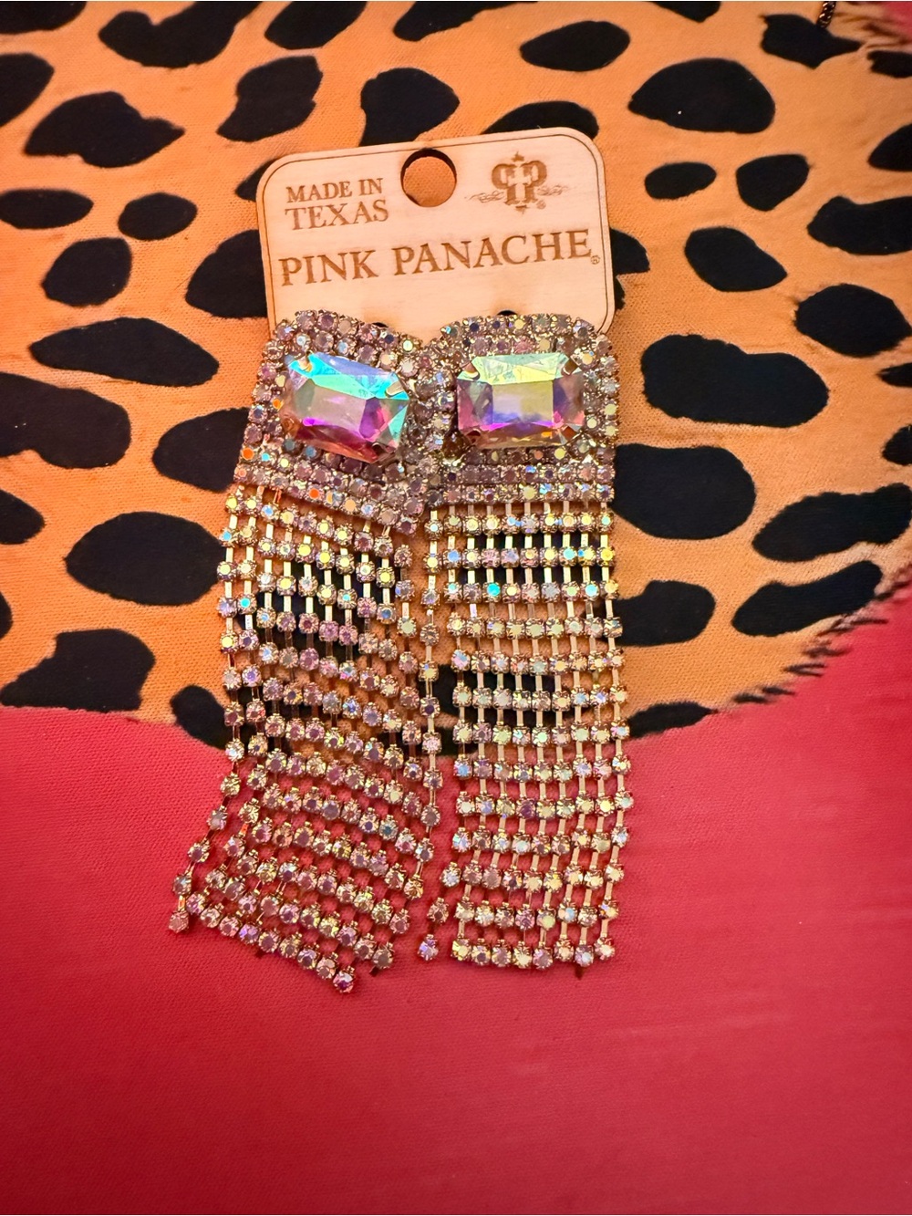 Gold-Tone AB Iridescent Fringe Drop Earrings